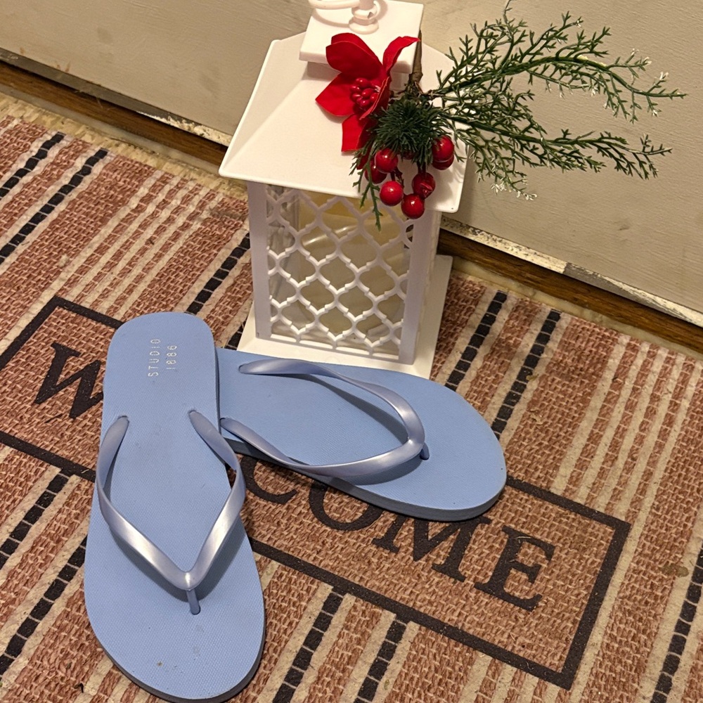 Studio Sky Blue Flip Flops with Metallic Straps